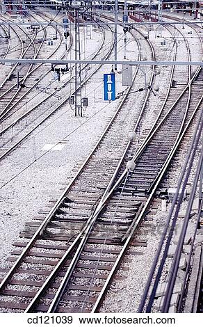 Stock Photo - Tracks at El Portillo train station. Zaragoza. Spain. Fotosearch