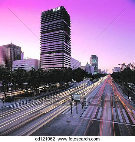 Stock Image - Traffic at Paseo de la Castellana. Madrid. Spain. Fotosearch