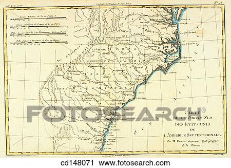 Stock Image - United States of America (Virgina, North and South Carolina, Georgia), 18th century map. Fotosearch