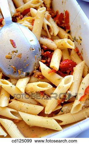 Stock Photo - Ziti with diced tomatoes and onions. Fotosearch