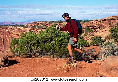 A man hiking in Cayonlands National Park, Utah, USA View Large Photo Image Stock Image - A man hiking in Cayonlands National Park, Utah, USA. Fotosearch