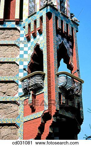 Balcony on the corner of Vicens House (Gaud?, 1878-1880). Barcelona. Spain View Large Photo Image Stock Image - Balcony on the corner of Vicens House (Gaud?, 1878-1880). Barcelona. Spain. Fotosearch
