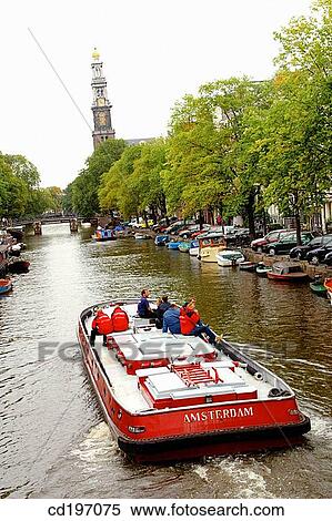 Barge on Prinsengracht. Westerkerk in background. Amsterdam. Holland View Large Photo Image Stock Photography - Barge on Prinsengracht. Westerkerk in background. Amsterdam. Holland. Fotosearch