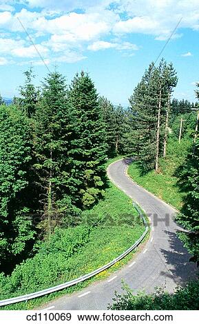 Stock Photo - bend, country, Country road, curve, day. Fotosearch