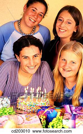 Stock Image - birthday, cake, Birthday party, adolescence. Fotosearch