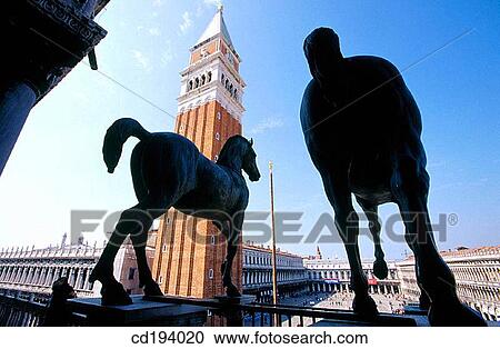 Bronze horses (copy) and Campanile. St. Mark's Basilica. Venice. Italy View Large Photo Image Stock Image - Bronze horses (copy) and Campanile. St. Mark's Basilica. Venice. Italy. Fotosearch