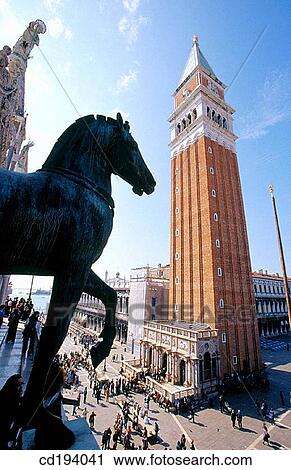 Bronzo horse (copy) and Campanile. St. Mark's Basilica. Venice. Italy View Large Photo Image Stock Image - Bronzo horse (copy) and Campanile. St. Mark's Basilica. Venice. Italy. Fotosearch