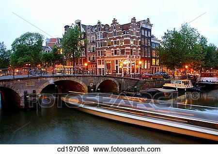 Canal scene at night. Amsterdam. Holland View Large Photo Image Stock Photo - Canal scene at night. Amsterdam. Holland. Fotosearch