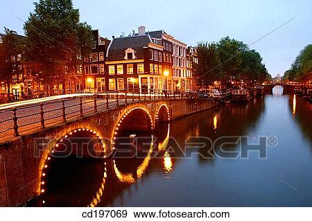 Canal scene at night. Amsterdam. Holland View Large Photo Image Stock Photo - Canal scene at night. Amsterdam. Holland. Fotosearch