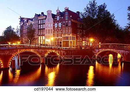 Canals and bridges at night. Amsterdam. Holland View Large Photo Image Picture - Canals and bridges at night. Amsterdam. Holland. Fotosearch