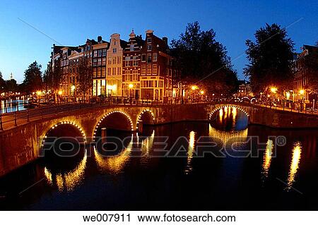 Canals and bridges at night. Amsterdam. Holland View Large Photo Image Stock Image - Canals and bridges at night. Amsterdam. Holland. Fotosearch