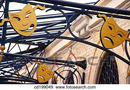 Comedy and drama masks outside theatre View Large Photo Image Stock Photo - Comedy and drama masks outside theatre. Fotosearch