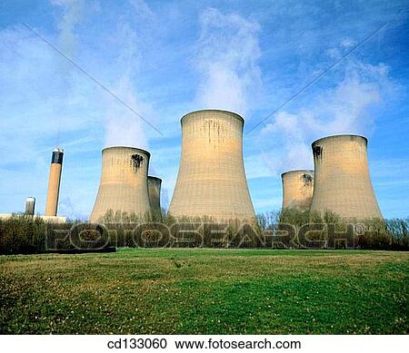 Stock Image - Cooling towers, coal-fired power station, near Selby. Yorkshire. England. Fotosearch