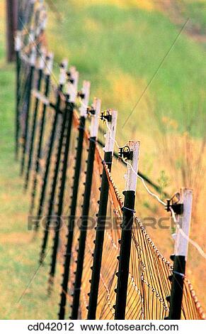 Stock Image - Crooked fence on farm. Fotosearch