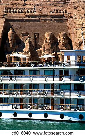 Stock Image - Cruise ship in front of Ramses II temple. Abu Simbel. Egypt. Fotosearch