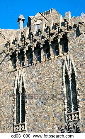 Detail of the facade of Bellesguard (Gaud?, 1900-1902). Barcelona. Espa±a View Large Photo Image Stock Image - Detail of the facade of Bellesguard (Gaud?, 1900-1902). Barcelona. Espa±a. Fotosearch