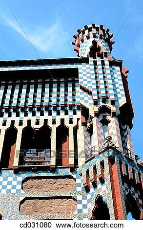 Detail of the facade of Vicens House (Gaud?, 1878-1880). Barcelona. Spain View Large Photo Image Stock Image - Detail of the facade of Vicens House (Gaud?, 1878-1880). Barcelona. Spain. Fotosearch