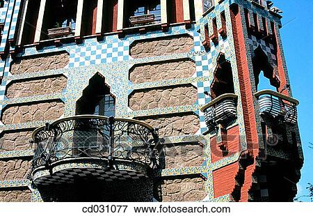 Detail of the facade of Vicens House (Gaud?, 1878-1880). Barcelona. Spain View Large Photo Image Stock Photo - Detail of the facade of Vicens House (Gaud?, 1878-1880). Barcelona. Spain. Fotosearch