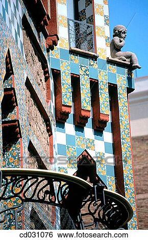 Detail of the facade of Vicens House (Gaud?, 1878-1880). Barcelona. Spain View Large Photo Image Stock Photograph - Detail of the facade of Vicens House (Gaud?, 1878-1880). Barcelona. Spain. Fotosearch