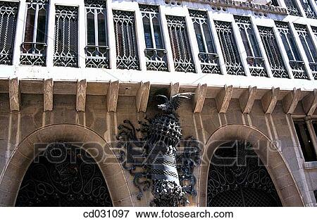 Detail of the main entrance to the Palau G? ell (Gaud?, 1886-1890). Barcelona. Spain View Large Photo Image Stock Photo - Detail of the main entrance to the Palau G? ell (Gaud?, 1886-1890). Barcelona. Spain. Fotosearch
