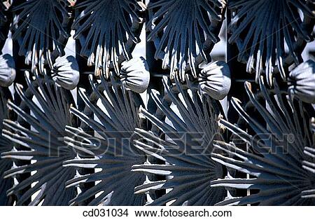 Picture - Detail of the wrought iron decoration at the G? ell Park (Gaud?, 1900-1914). Barcelona. Spain. Fotosearch
