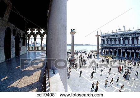 Doge's palace, first floor gallery and view over Piazzetta San Marco. Venice. Italy View Large Photo Image Stock Image - Doge's palace, first floor gallery and view over Piazzetta San Marco. Venice. Italy. Fotosearch