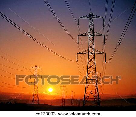 Stock Image - Electricity pylons. Scotland. Fotosearch