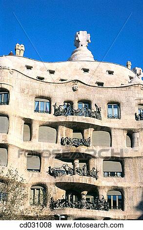 Facade of Mil? House, aka? La Pedrera? (Gaud?, 1906-1912). Barcelona. Spain View Large Photo Image Stock Photo - Facade of Mil? House, aka? La Pedrera? (Gaud?, 1906-1912). Barcelona. Spain. Fotosearch