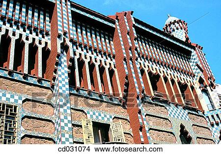 Facade of Vicens House (Gaud?, 1878-1880). Barcelona. Spain View Large Photo Image Picture - Facade of Vicens House (Gaud?, 1878-1880). Barcelona. Spain. Fotosearch