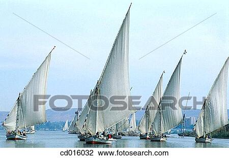 Stock Image - Feluccas on Nile River. Aswan. Egypt. Fotosearch