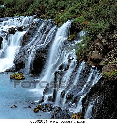 Hraunfossar Waterfalls. Iceland View Large Photo Image Stock Image - Hraunfossar Waterfalls. Iceland. Fotosearch