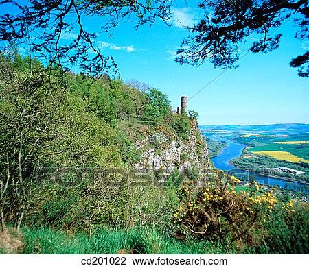 Stock Image - Kinnoull Hill and River Tay, near Perth. Perth and Kinross. Scotland. Fotosearch