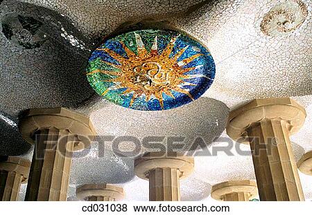 Mosaics on the ceilings at the G? ell Park (Gaud?, 1900-1914). Barcelona. Spain View Large Photo Image Stock Photo - Mosaics on the ceilings at the G? ell Park (Gaud?, 1900-1914). Barcelona. Spain. Fotosearch