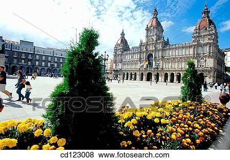 Municipal Palace. Plaza de Mar? a Pita. La Coru±a. Galicia. Spain View Large Photo Image Stock Photo - Municipal Palace. Plaza de Mar? a Pita. La Coru±a. Galicia. Spain. Fotosearch