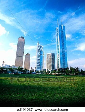 New cluster of buildings (China Mayors Plaza, Metropolis Square, China Mayors Building, Guangdong World Trade Centre). Guangzhou. China View Large Photo Image Stock Photo - New cluster of buildings (China Mayors Plaza, Metropolis Square, China Mayors Building, Guangdong World Trade Centre). Guangzhou. China. Fotosearch