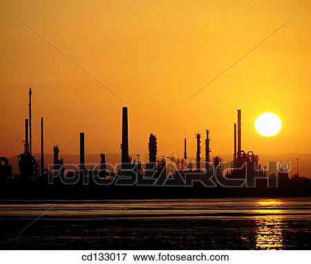 Oil refinery at sunset. Scotland View Large Photo Image Stock Photo - Oil refinery at sunset. Scotland. Fotosearch