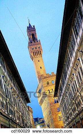 Stock Photo - Palazzo Vecchio seen down Piazza degli Uffizi. Florence. Italy. Fotosearch