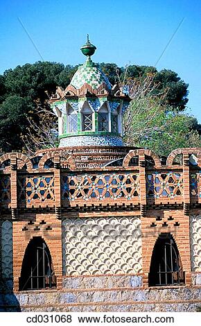 Pavillion at the G? ell Estate (Gaud?, 1880? s). Barcelona. Spain View Large Photo Image Stock Photo - Pavillion at the G? ell Estate (Gaud?, 1880? s). Barcelona. Spain. Fotosearch
