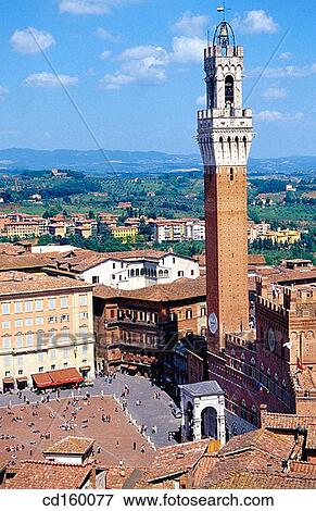 Stock Photo - Piazza del Campo and Torre del Mangia. Siena. Italy. Fotosearch