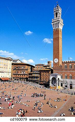 Piazza del Campo and Torre del Mangia. Siena. Italy View Large Photo Image Stock Photo - Piazza del Campo and Torre del Mangia. Siena. Italy. Fotosearch