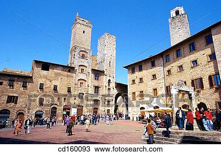 Piazza della Cisterna. San Gimignano. Tuscany. Italy View Large Photo Image Stock Image - Piazza della Cisterna. San Gimignano. Tuscany. Italy. Fotosearch