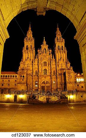 Plaza del Obradoiro and Cathedral. Santiago de Compostela. La Coru±a province. Galicia. Spain View Large Photo Image Stock Photo - Plaza del Obradoiro and Cathedral. Santiago de Compostela. La Coru±a province. Galicia. Spain. Fotosearch