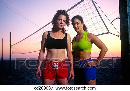 Portrait of two beach volleyball women players View Large Photo Image Stock Photo - Portrait of two beach volleyball women players. Fotosearch