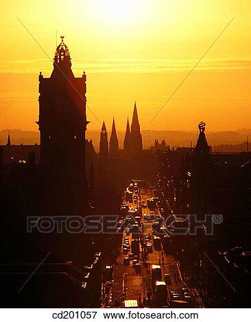 Princes Street at sunset, from Calton Hill, Edinburgh, Scotland View Large Photo Image Stock Photo - Princes Street at sunset, from Calton Hill, Edinburgh, Scotland. Fotosearch