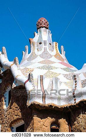 Roof of one of the pavilions at the G? ell Park (Gaud?, 1900-1914). Barcelona. Spain View Large Photo Image Stock Photo - Roof of one of the pavilions at the G? ell Park (Gaud?, 1900-1914). Barcelona. Spain. Fotosearch