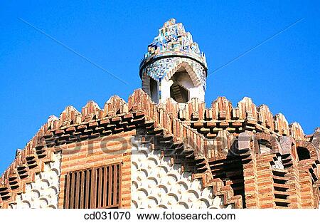 Roof of pavillion at the G? ell Estate (Gaud?, 1880? s). Barcelona. Spain View Large Photo Image Stock Image - Roof of pavillion at the G? ell Estate (Gaud?, 1880? s). Barcelona. Spain. Fotosearch