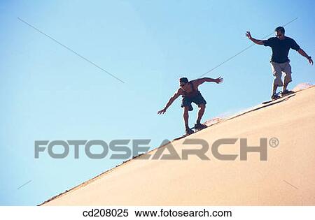 Sandboarding on a sand dune View Large Photo Image Stock Photography - Sandboarding on a sand dune. Fotosearch