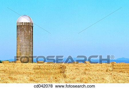 Silo and hay bales View Large Photo Image Stock Photo - Silo and hay bales. Fotosearch