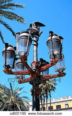 Street lamps at Plaza Real, whose design was inspired by Gaud??s models (c. 1878). Barcelona. Spain View Large Photo Image Stock Image - Street lamps at Plaza Real, whose design was inspired by Gaud??s models (c. 1878). Barcelona. Spain. Fotosearch