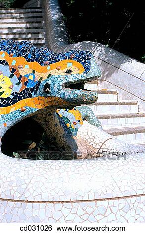 The Dragon that guards the entrance to G? ell Park (Gaud?, 1900-1914). Barcelona. Spain View Large Photo Image Stock Photograph - The Dragon that guards the entrance to G? ell Park (Gaud?, 1900-1914). Barcelona. Spain. Fotosearch